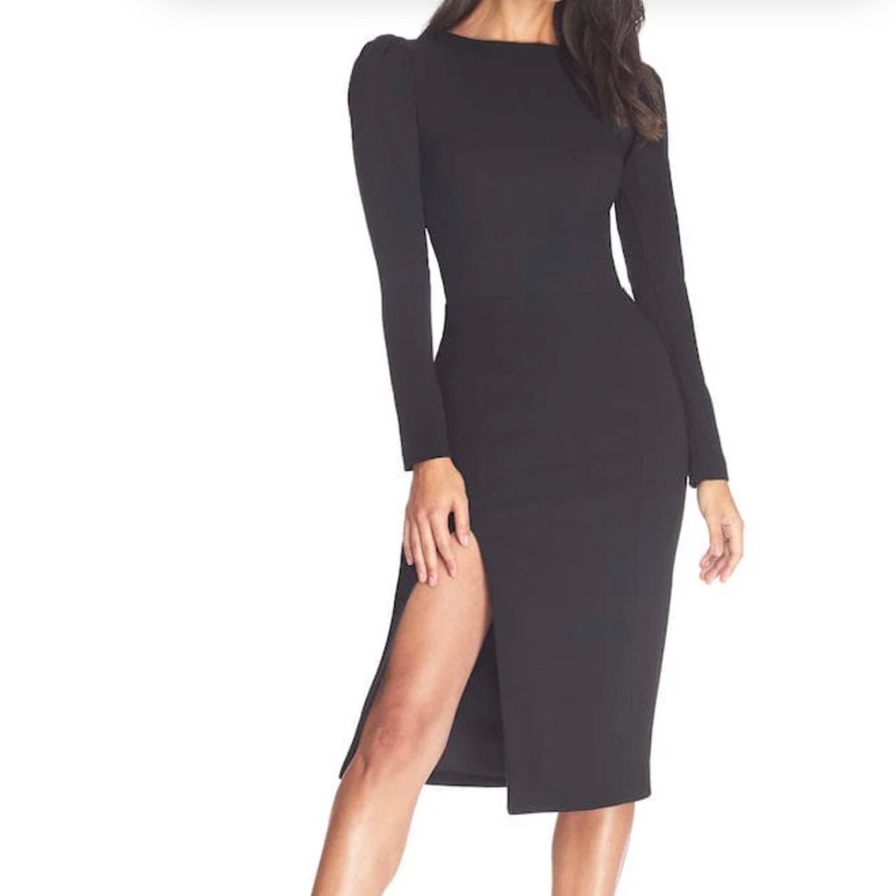 Reformation Black Puffed Shoulder Midi Dress size 0